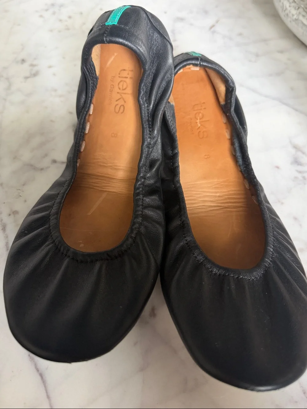 Tieks Black Leather Ballet Flats with Teal Accent 8
